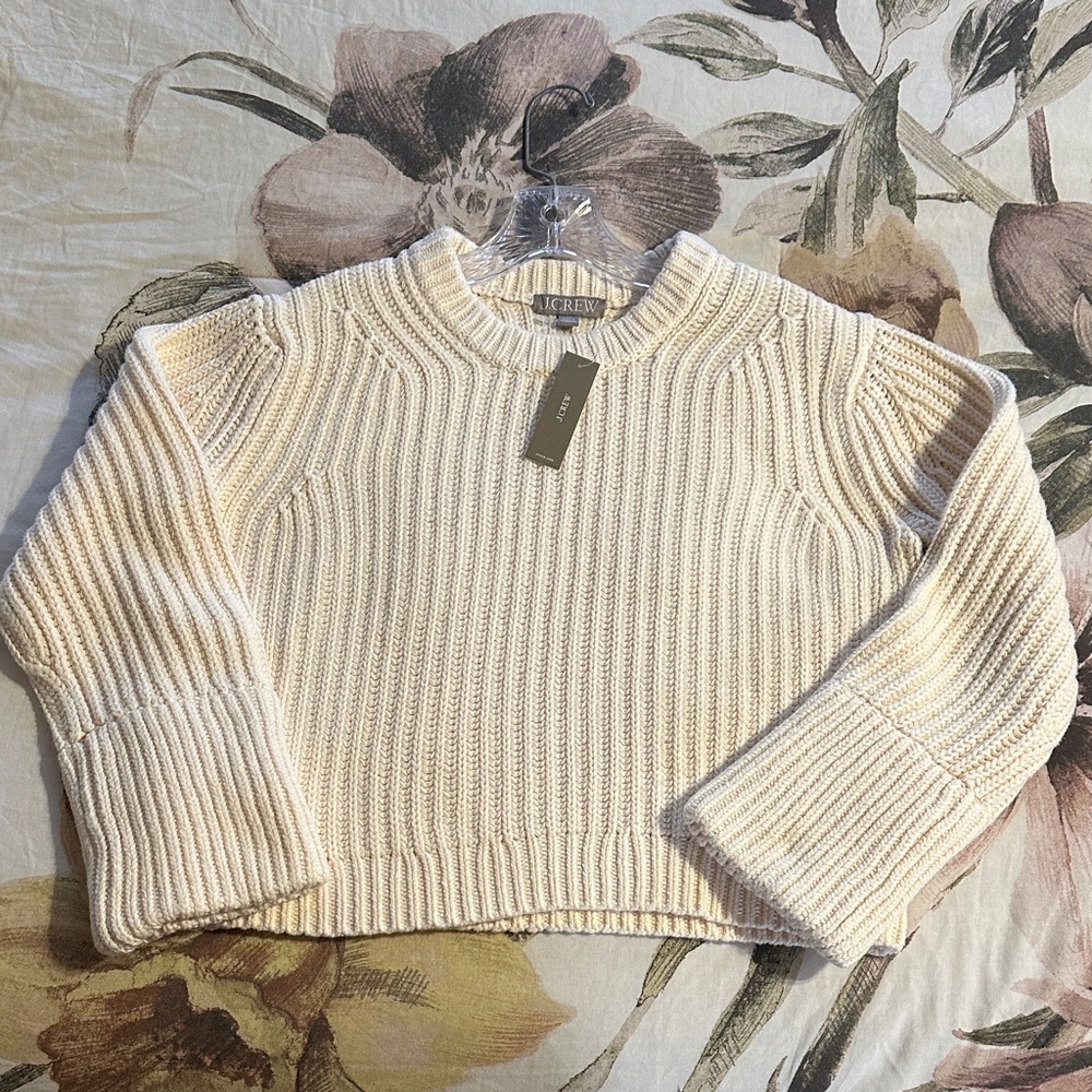 J. Crew Cream Ribbed Crew Neck Sweater NWT